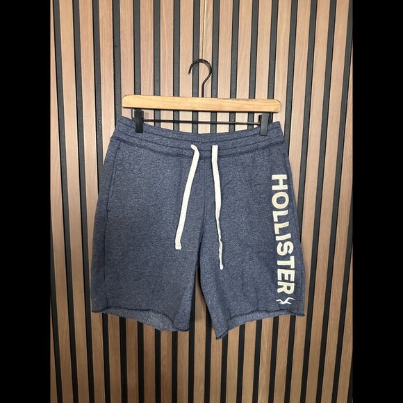 Hollister Shorts Small Mens Blue Heather Pull On Fleece Cut Off Logo - Picture 1 of 8